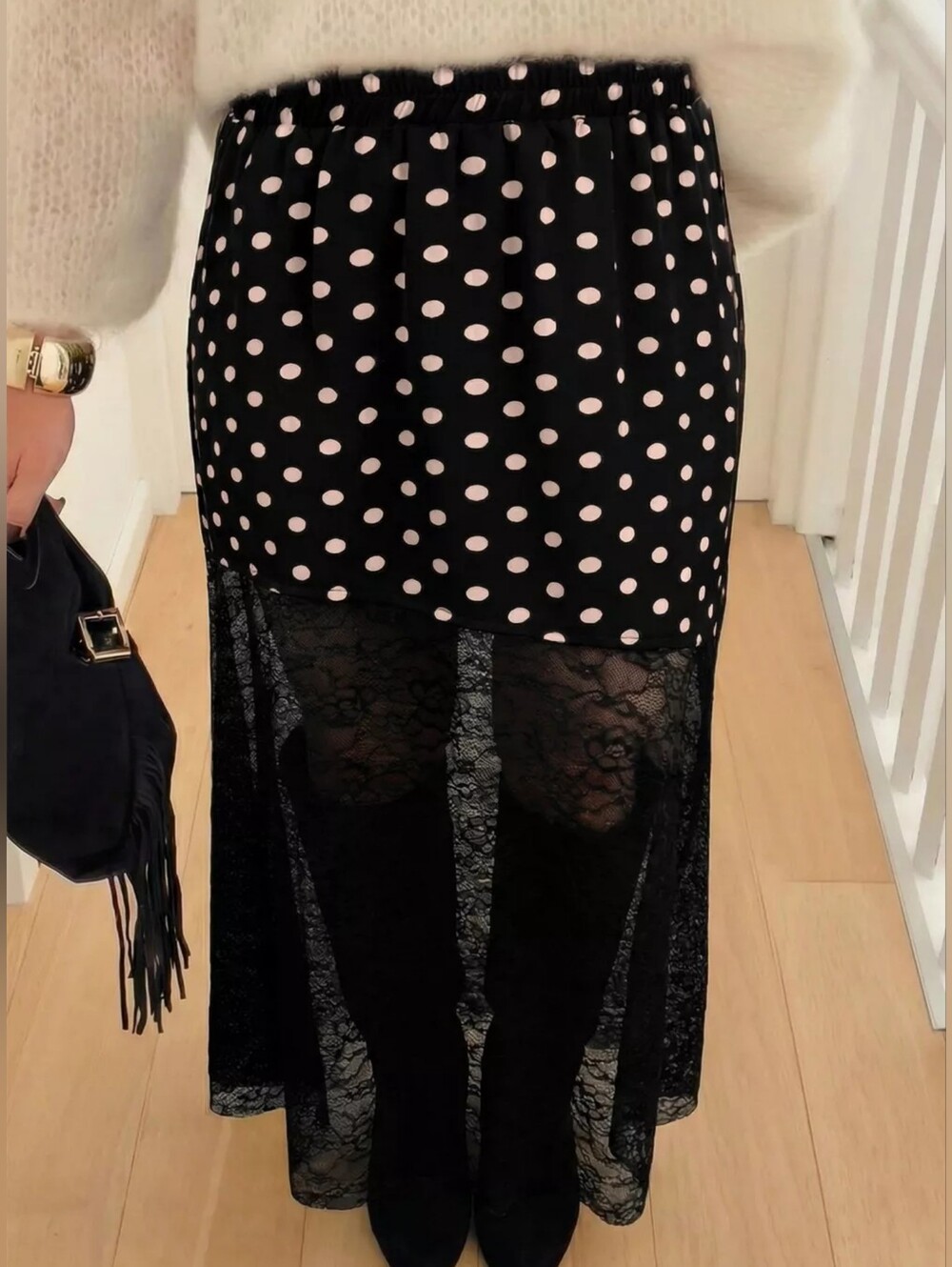 Polka Dot Patchwork Lace Maxi Skirt